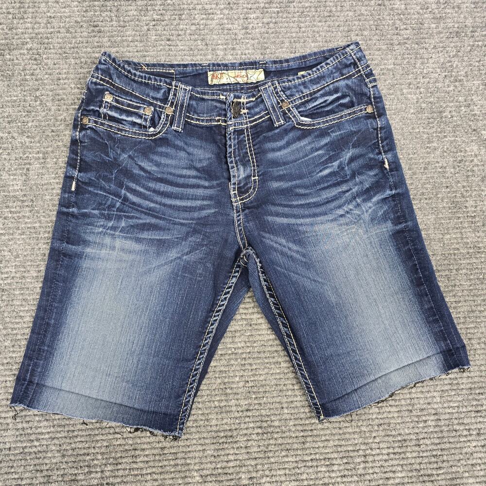 BKE Wendi Womens 26 Dark Wash Denim Bermuda Cutoff Shorts Rhinestone Stretch